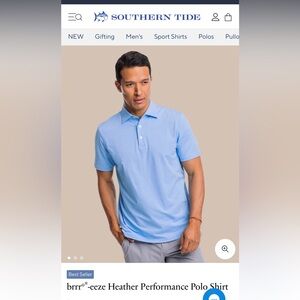Southern Tide Men's Performance Polo, color Heather Ocean Channel, size S, EUC